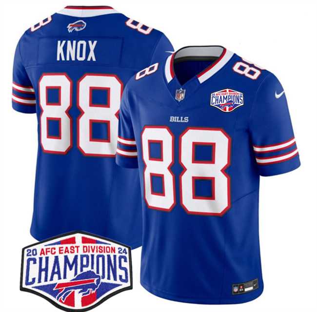 Men%27s Buffalo Bills #88 Dawson Knox Royal F.U.S.E. 2024 AFC East Division Champions Vapor Limited Stitched Jersey